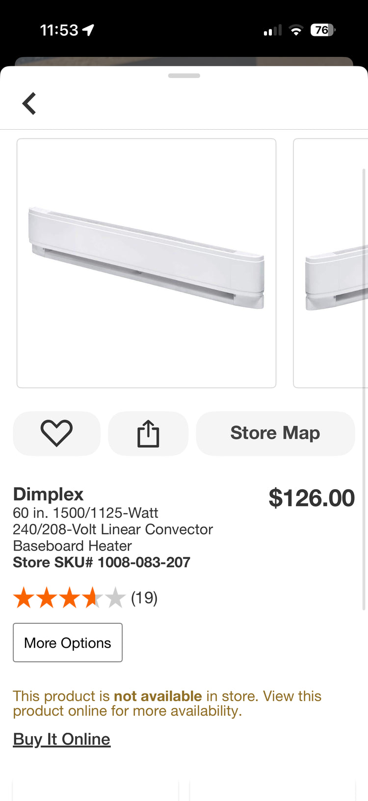 Dimplex 60” & 75” Linear Convector Baseboard Heater