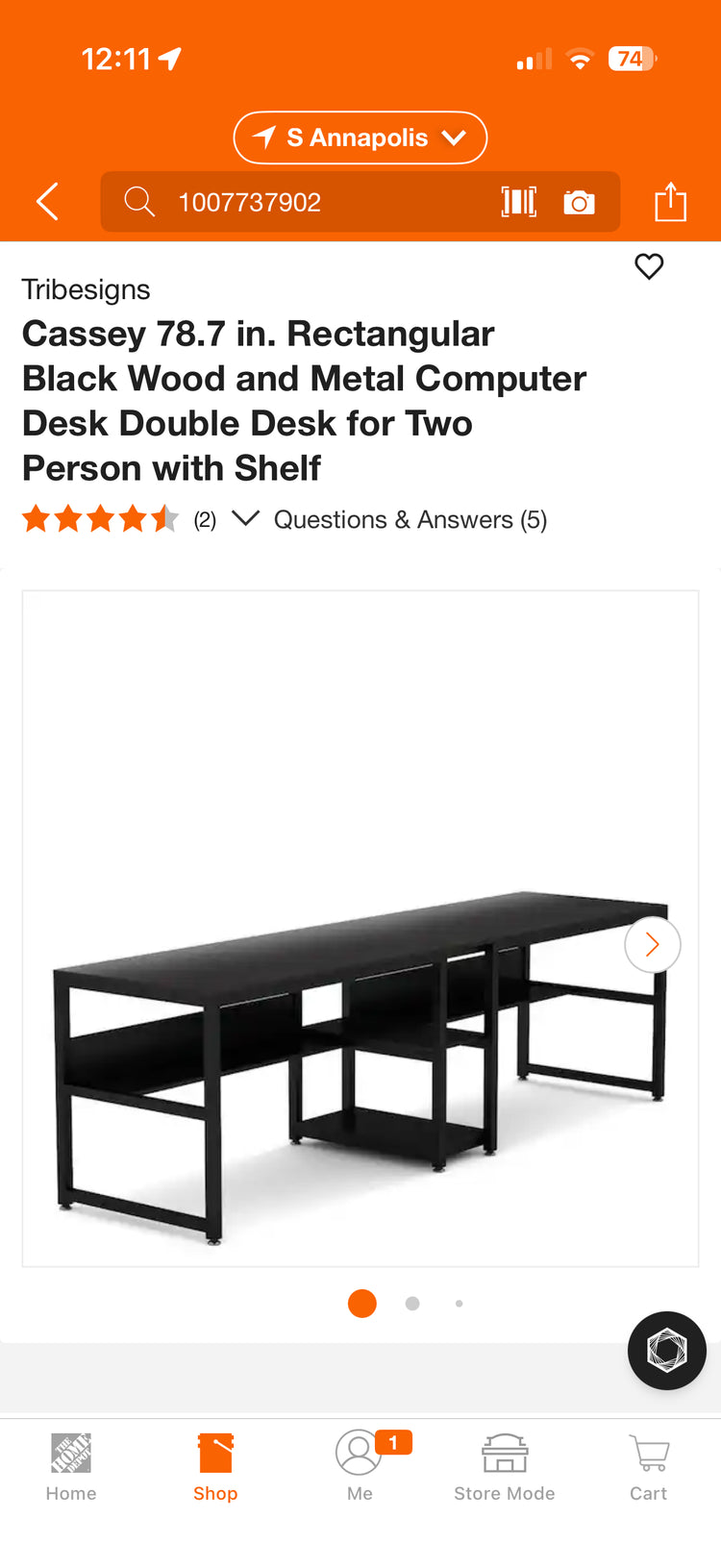 Tribesigns Cassey 79” Wood & Metal Double Computer Desk