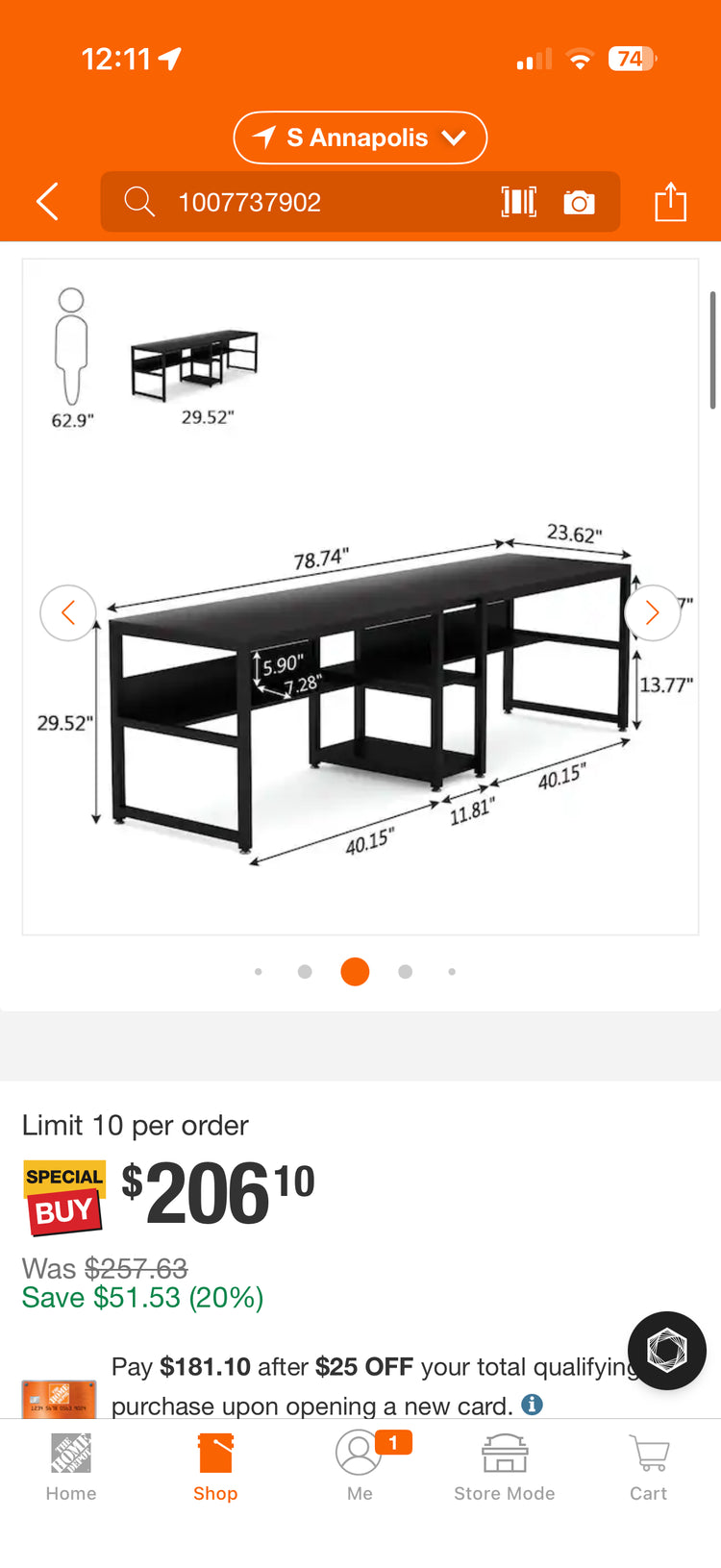 Tribesigns Cassey 79” Wood & Metal Double Computer Desk