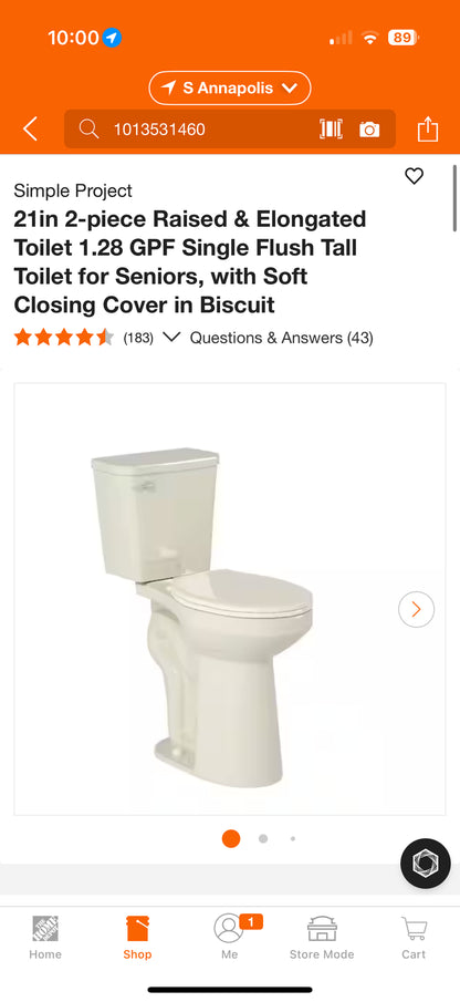 Simple Projects 21” Raised & Elongated Tall Toilet