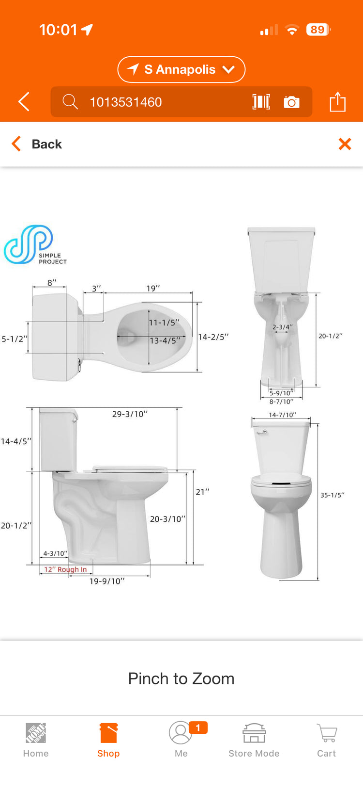 Simple Projects 21” Raised & Elongated Tall Toilet