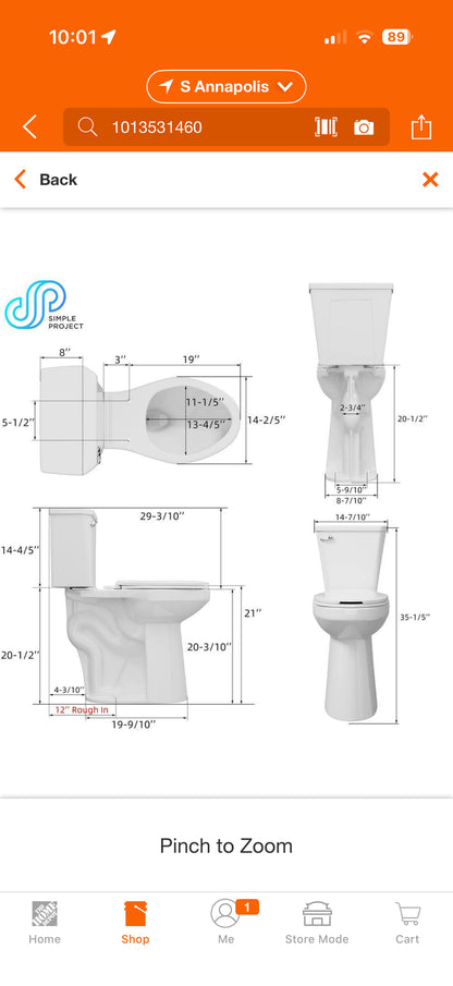 Simple Projects 21” Raised & Elongated Tall Toilet