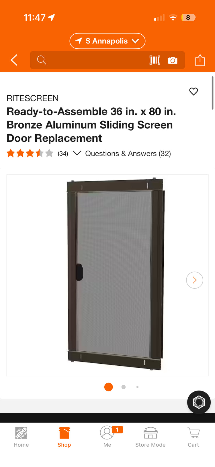 Ritescreen Ready-to-Assemble 36x80” Bronze Sliding Screen Door