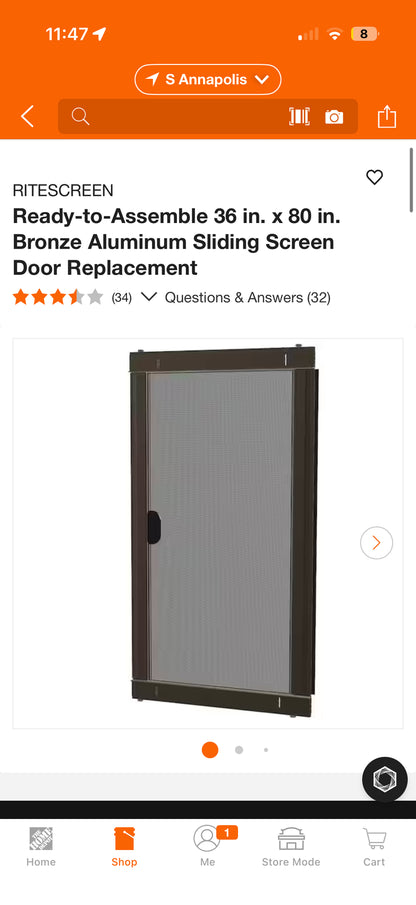 Ritescreen Ready-to-Assemble 36x80” Bronze Sliding Screen Door