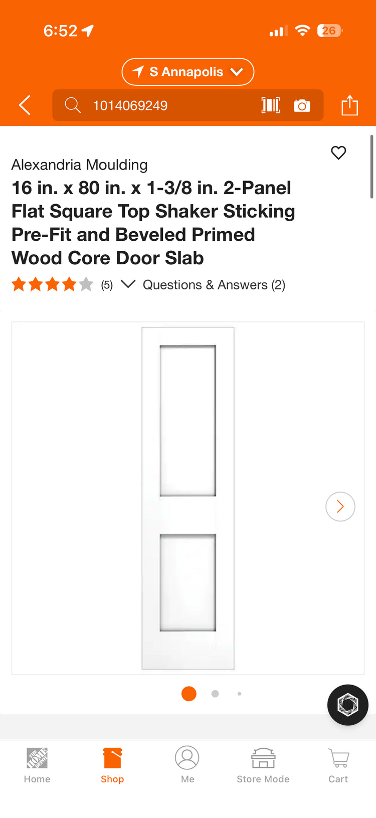 Alexandria Moulding 16x80” 2-Panel Wood Core Door