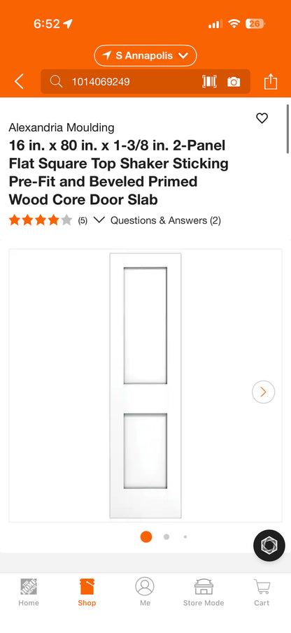 Alexandria Moulding 16x80” 2-Panel Wood Core Door
