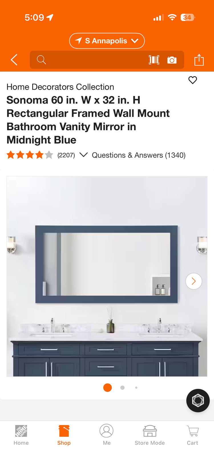 HDC Sonoma 60x32” Midnight Blue Framed Bathroom Mirror