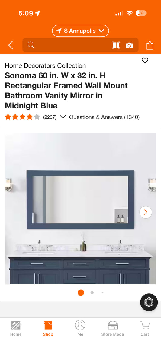 HDC Sonoma 60x32” Midnight Blue Framed Bathroom Mirror