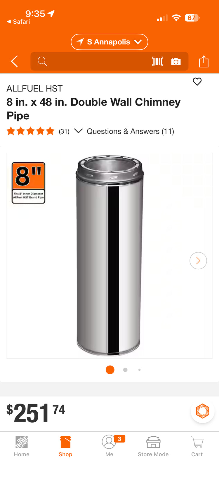 AllFuel HST 8x48” Double Wall Chimney Pipe