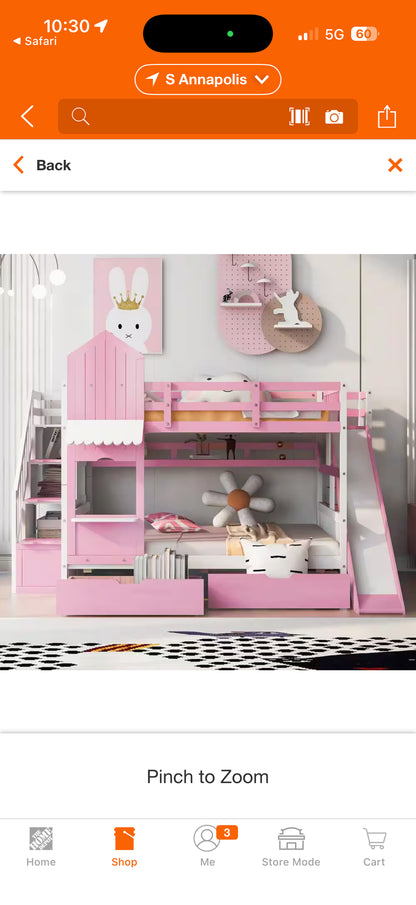 Harper & Bright Pink/White Full over Full Bunk Bed