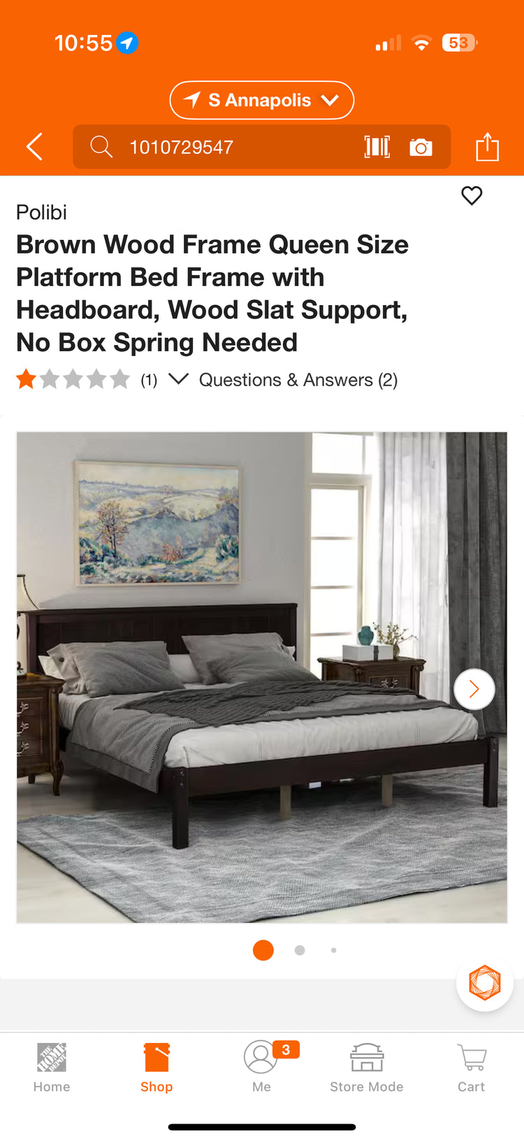 Polibi Brown Wood Queen Platform Bed Frame w/Headboard