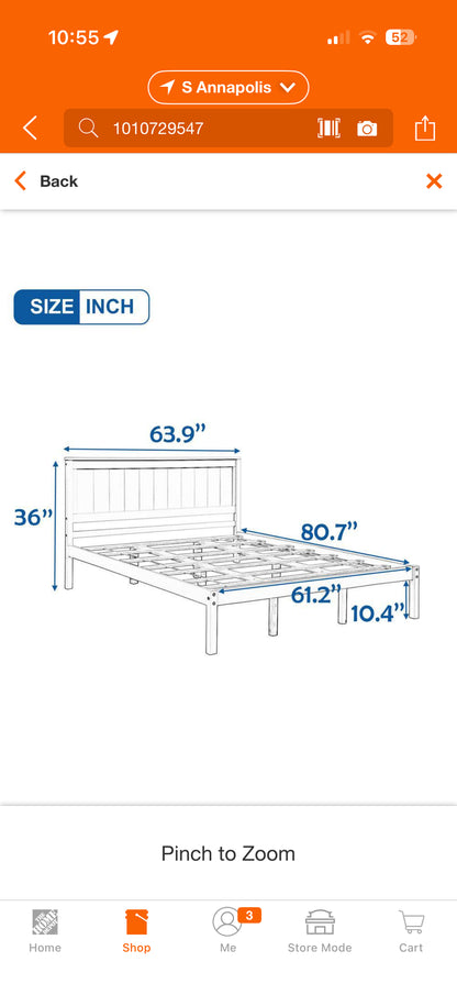 Polibi Brown Wood Queen Platform Bed Frame w/Headboard