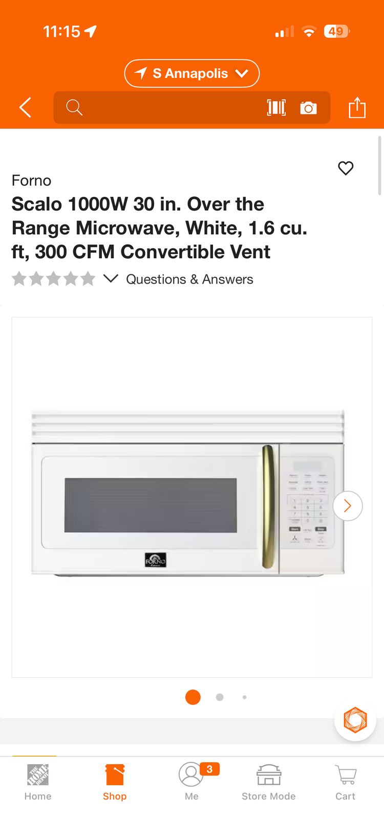 Forno Scalo 1000W 30” Over-the-Range Microwave