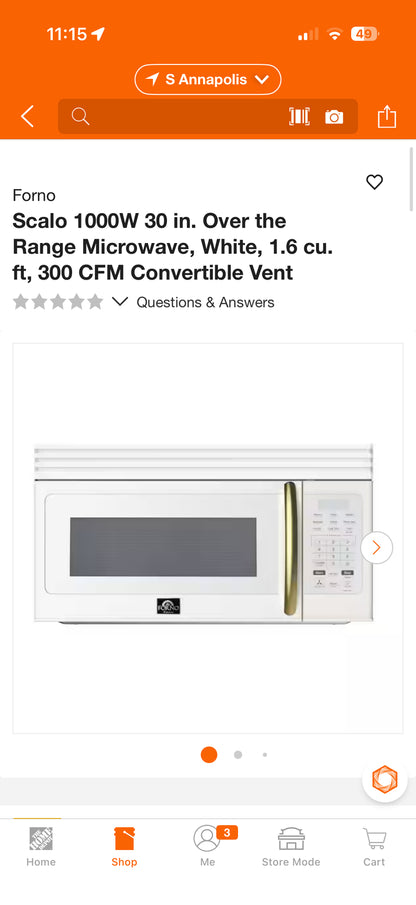 Forno Scalo 1000W 30” Over-the-Range Microwave