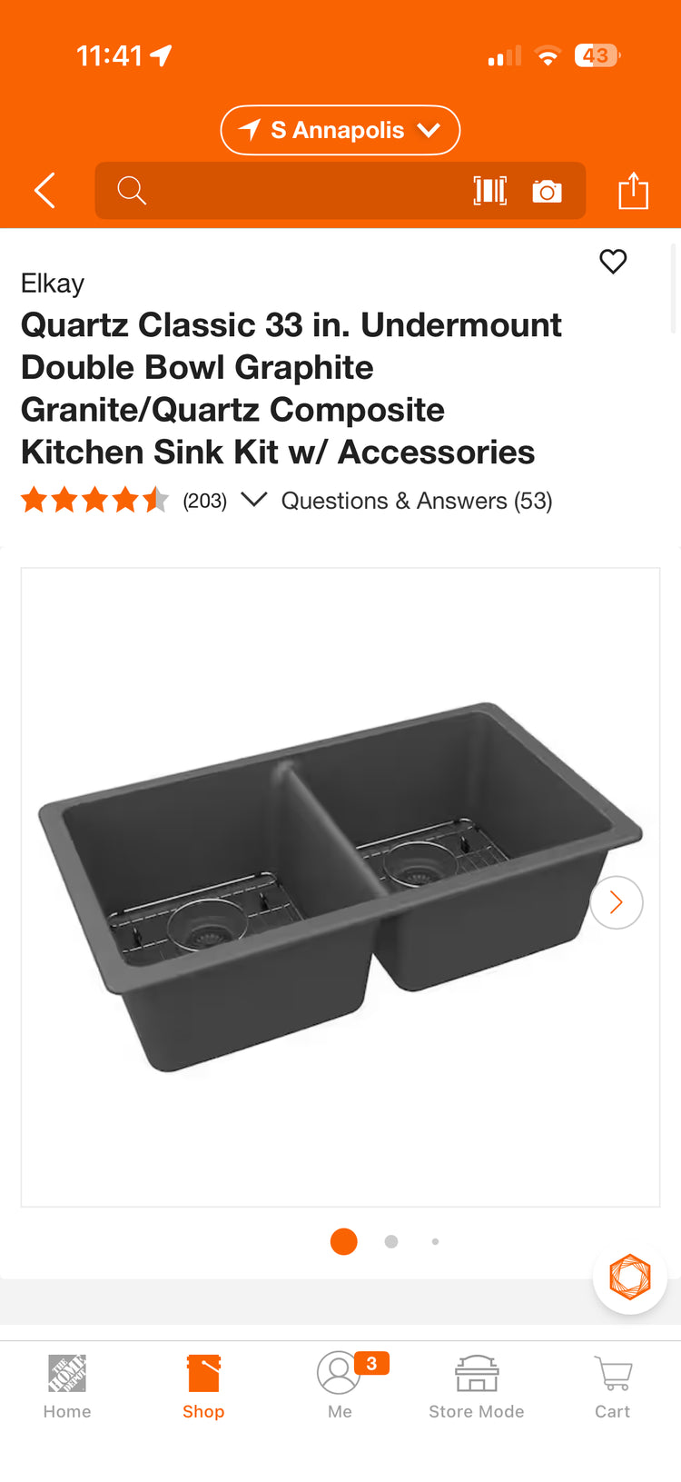 Elkay Classic Quartz/Graphite 33” Undermount Double Bowl Kitchen Sink