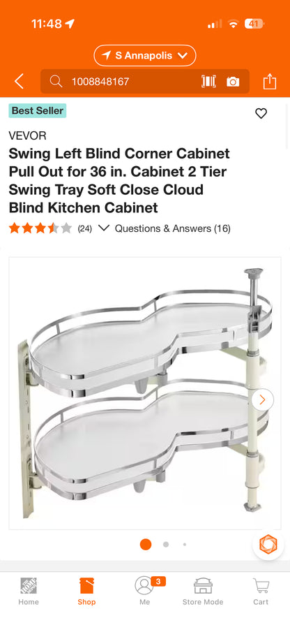 Vevor Swing Left Blind Corner Cabinet Pull Out Swing Tray
