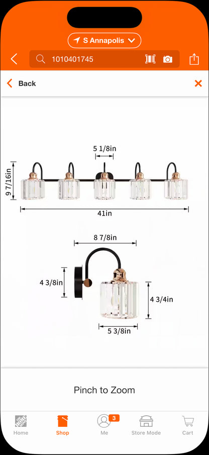 Merrin Crystal 40.55” 5-Light Black & Gold Bath Vanity Light