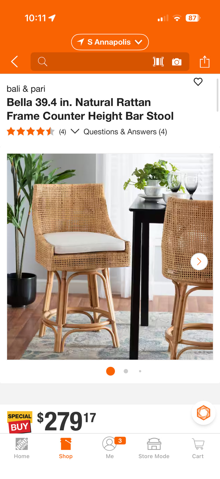 Bali & Pari Rattan Counter Height Bar Stools