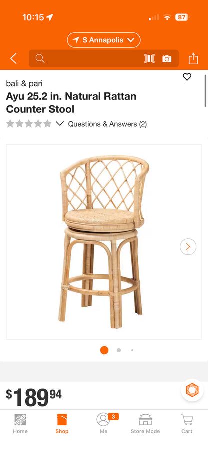 Bali & Pari Rattan Counter Height Bar Stools