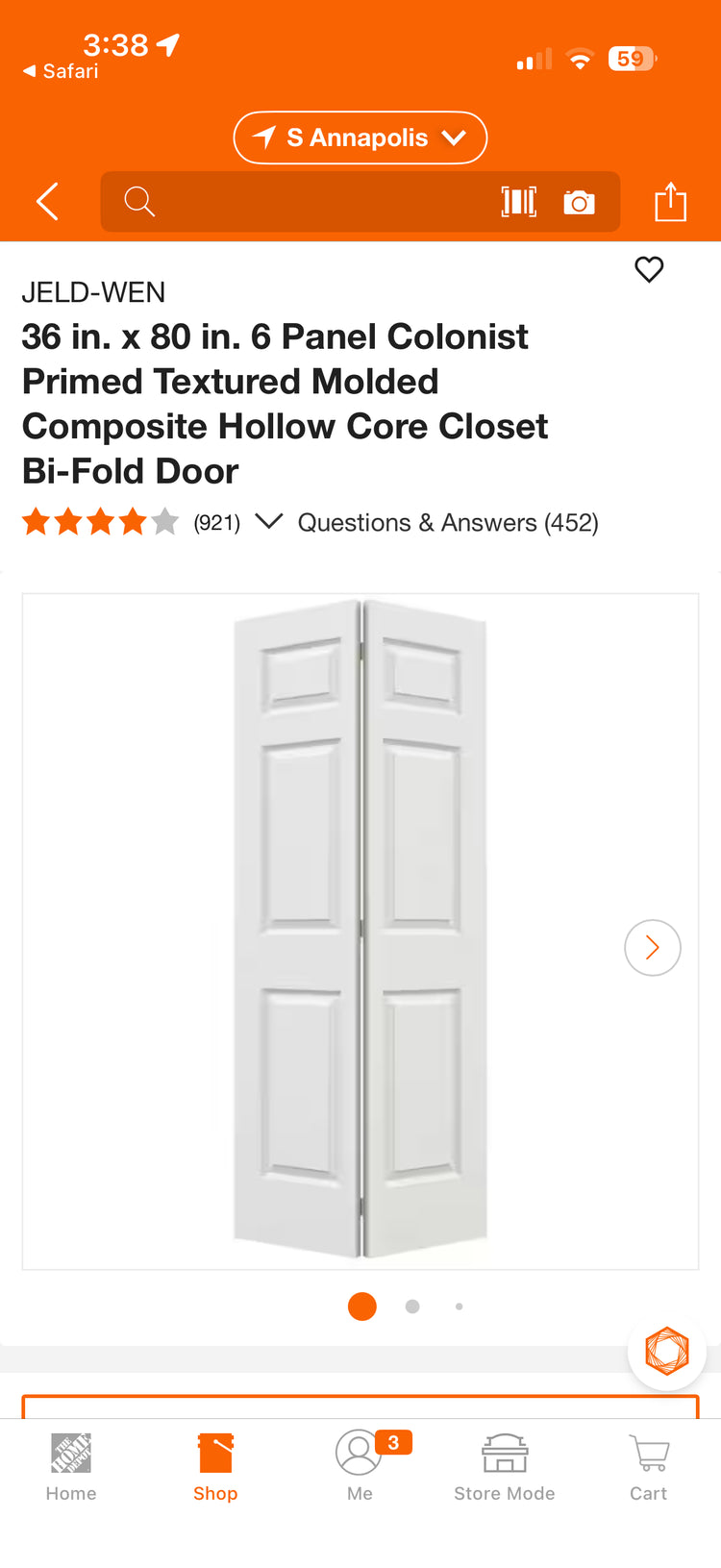 Jeld-Wen 36x80” 6-Panel Closet Bi-Fold Door
