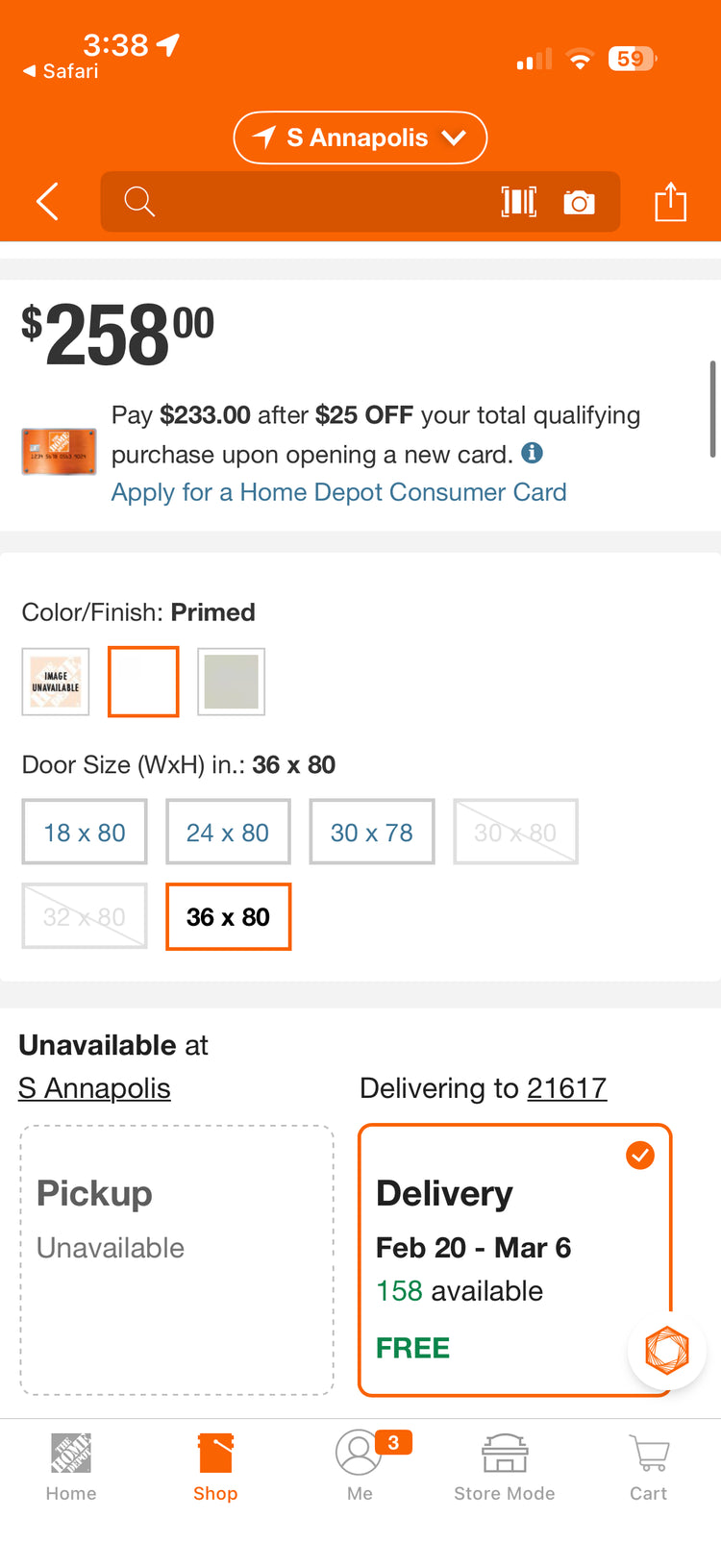 Jeld-Wen 36x80” 6-Panel Closet Bi-Fold Door