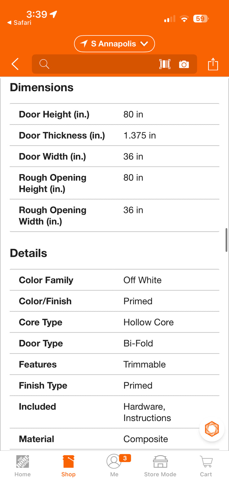 Jeld-Wen 36x80” 6-Panel Closet Bi-Fold Door