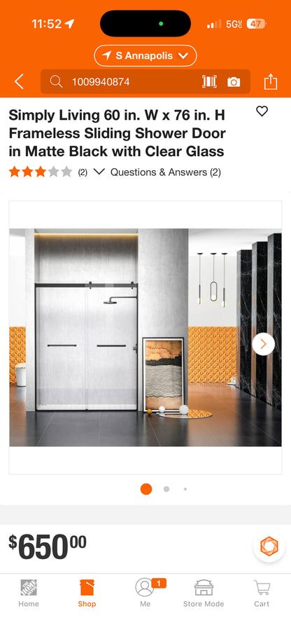 Simply Living 60x76” Frameless Sliding Shower Door Kit