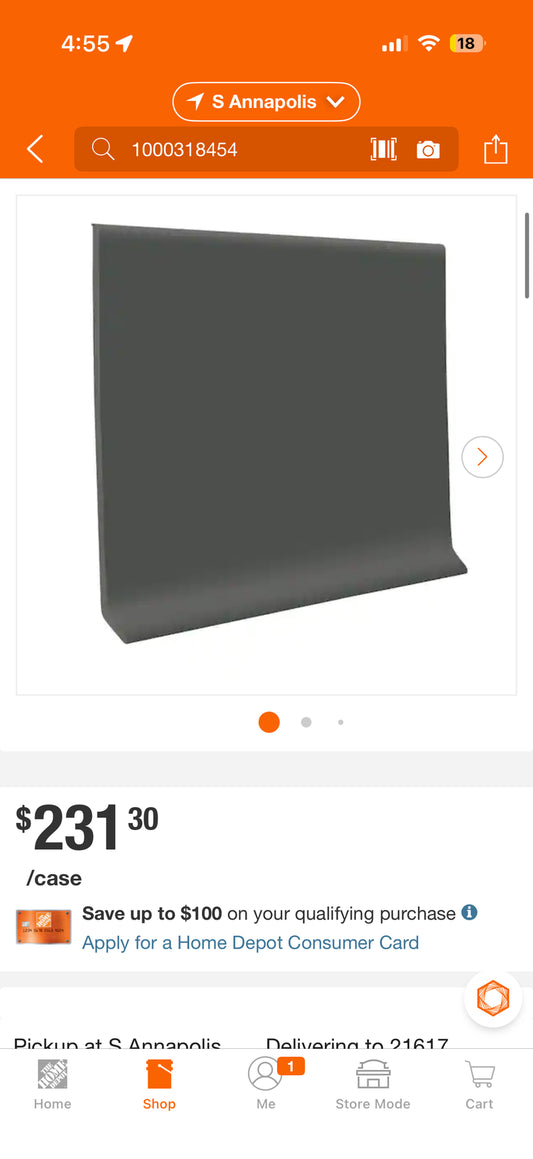 Roppe Pinnacle Charcoal 6” x 120ft x 1/8” Rubber Wall Cove Base Coil
