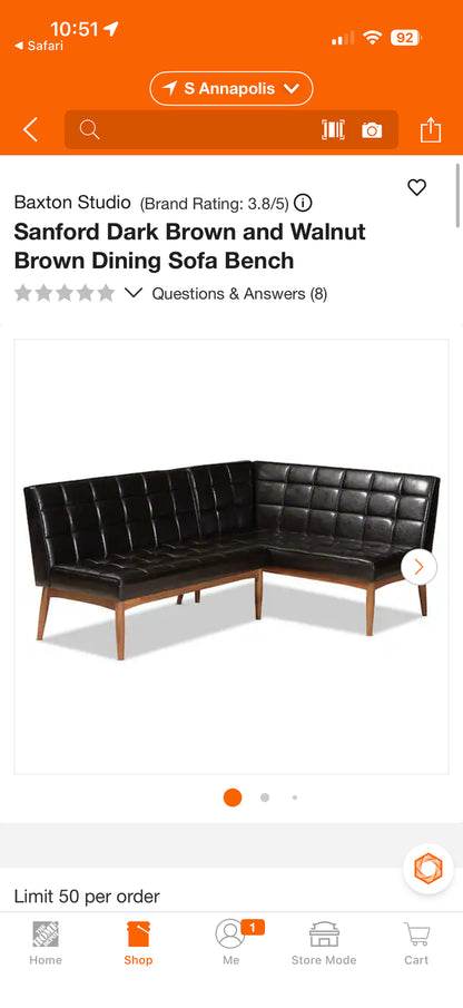 Baxton Studio Sanford Dining Sofa Bench