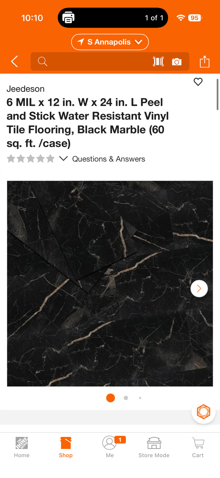 Jeedeson 6 MIL 12” W x 24” L Peel & Stick Vinyl Flooring
