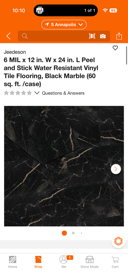 Jeedeson 6 MIL 12” W x 24” L Peel & Stick Vinyl Flooring