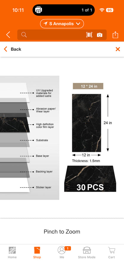 Jeedeson 6 MIL 12” W x 24” L Peel & Stick Vinyl Flooring