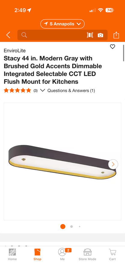 EnviroLite Stacy 44" Dimmable Integrated LED Kitchen Flush Mount Light