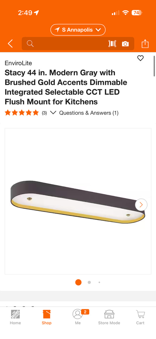 EnviroLite Stacy 44" Dimmable Integrated LED Kitchen Flush Mount Light