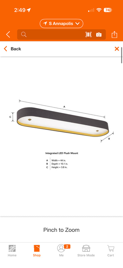 EnviroLite Stacy 44" Dimmable Integrated LED Kitchen Flush Mount Light