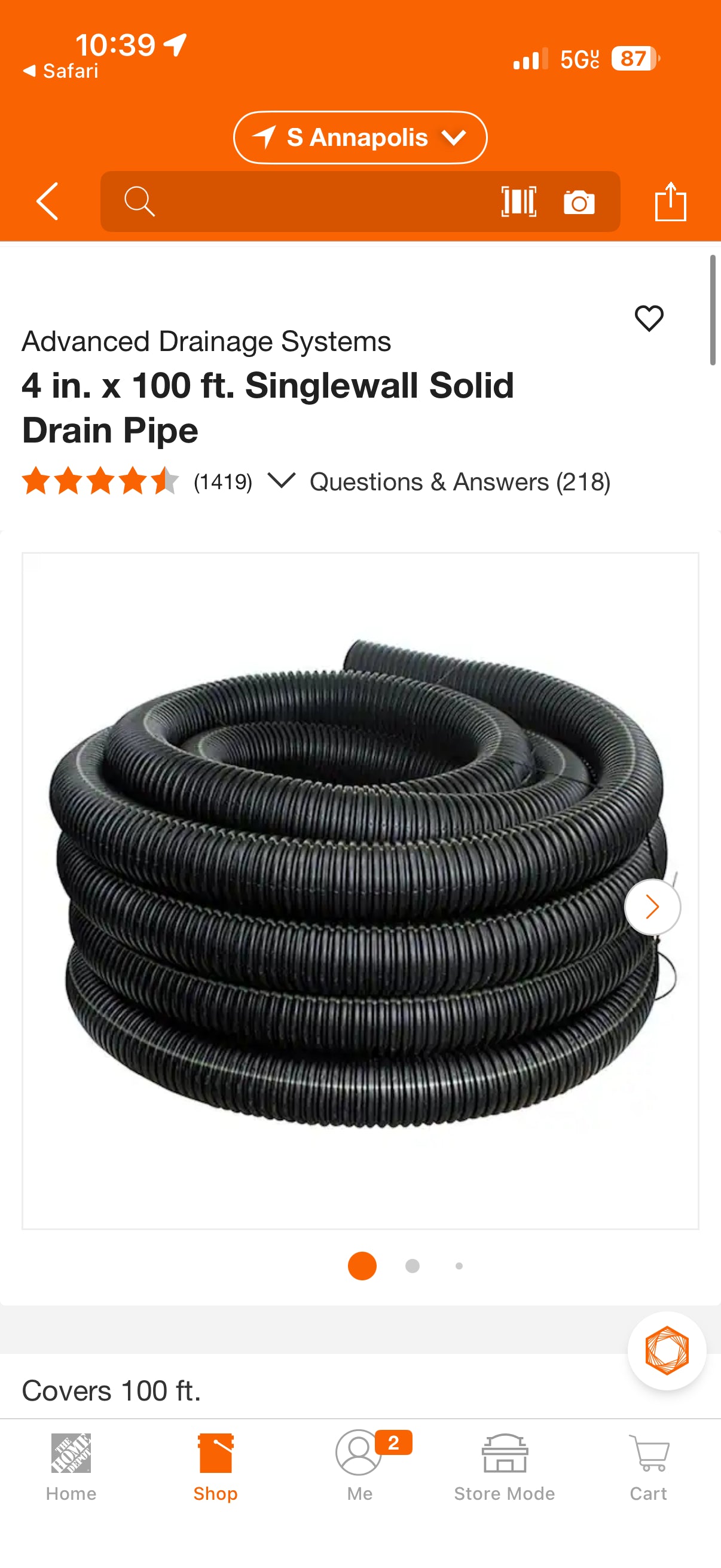 Advanced Drainage Systems 4” x 100ft Singlewall Solid Drain Pipe