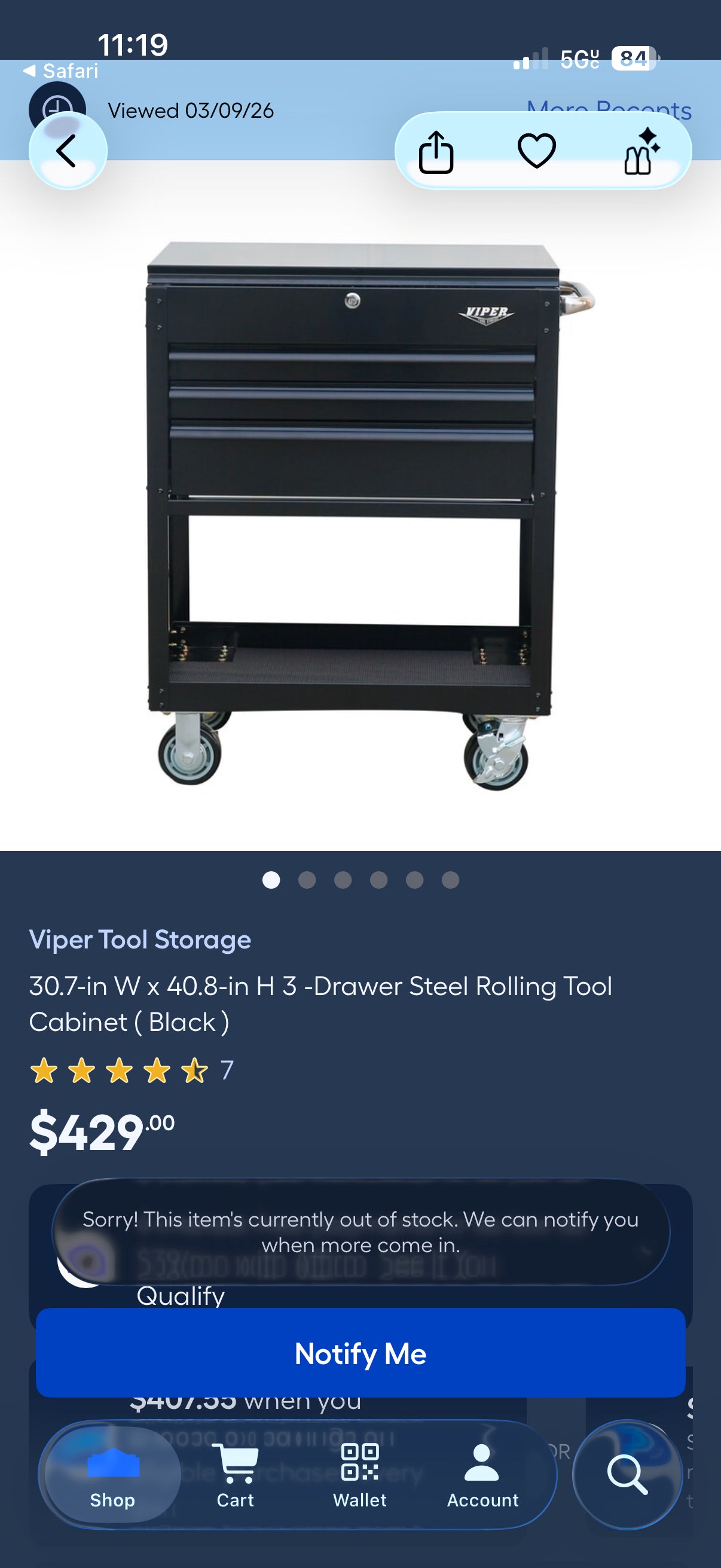 Viper 30.7” W x 40.8” H 3-Drawer Steel Rolling Tool Cabinet