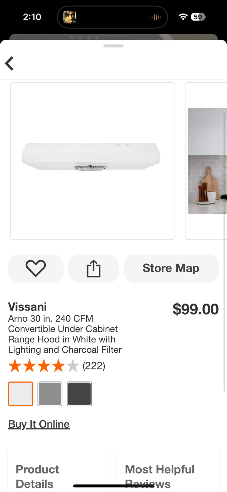 Vissani Arno 30” Convertible Under Cabinet Range Hood