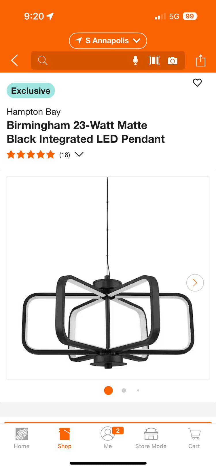 Hampton Bay Birmingham 23W Matte Black Integrated LED Pendant