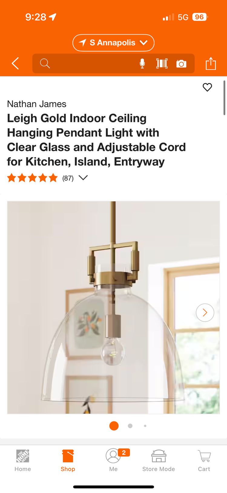 Nathan James Leigh Gold Indoor Ceiling Pendant Lighting Fixture