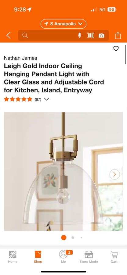 Nathan James Leigh Gold Indoor Ceiling Pendant Lighting Fixture
