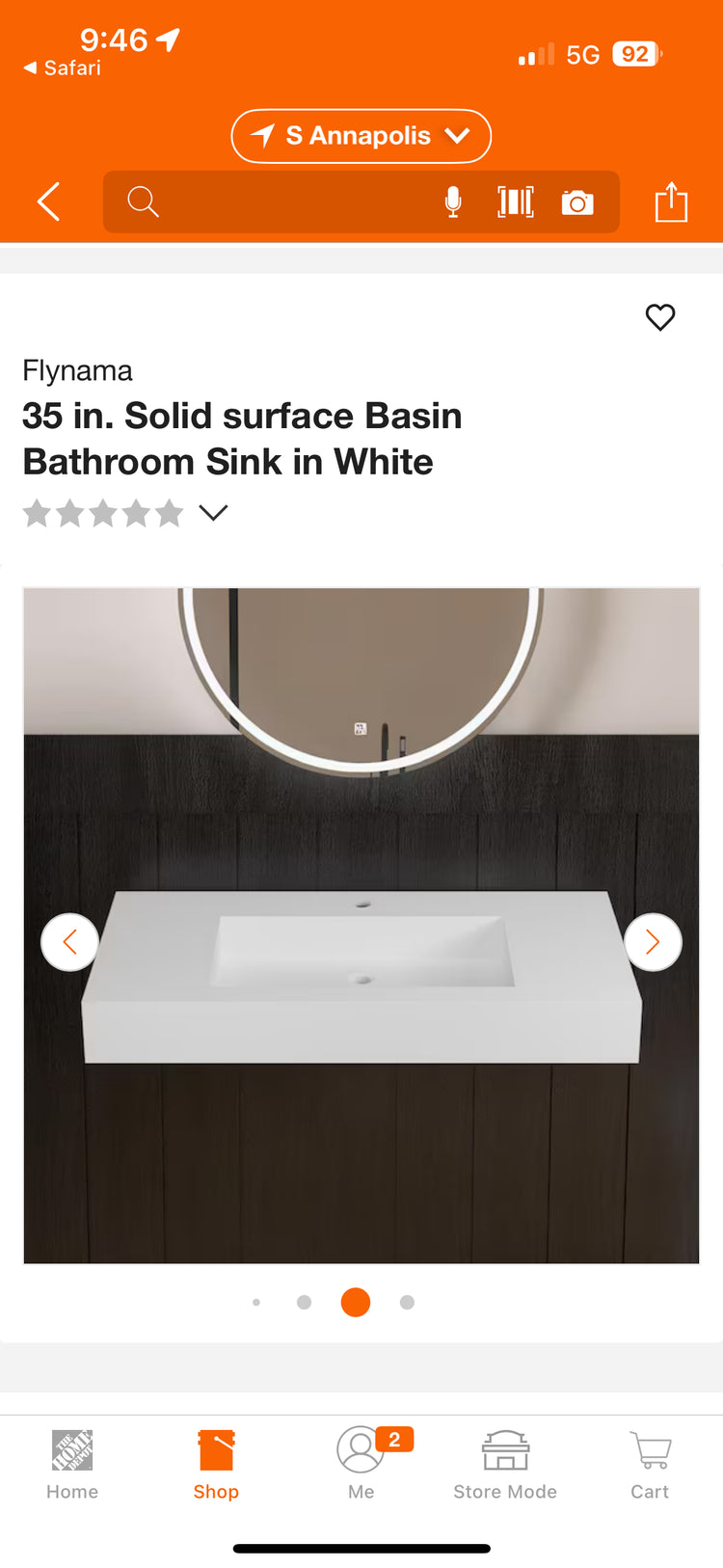 Flynama 35” Solid Surface Basin Bathroom Sink