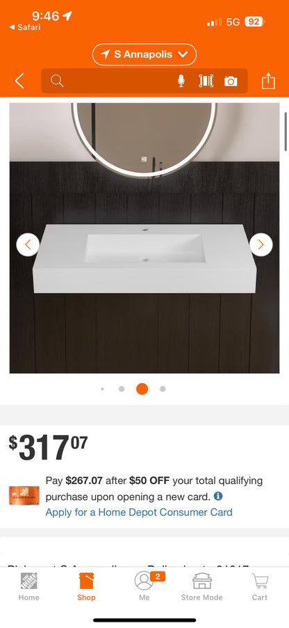 Flynama 35” Solid Surface Basin Bathroom Sink