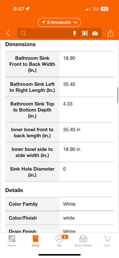 Flynama 35” Solid Surface Basin Bathroom Sink